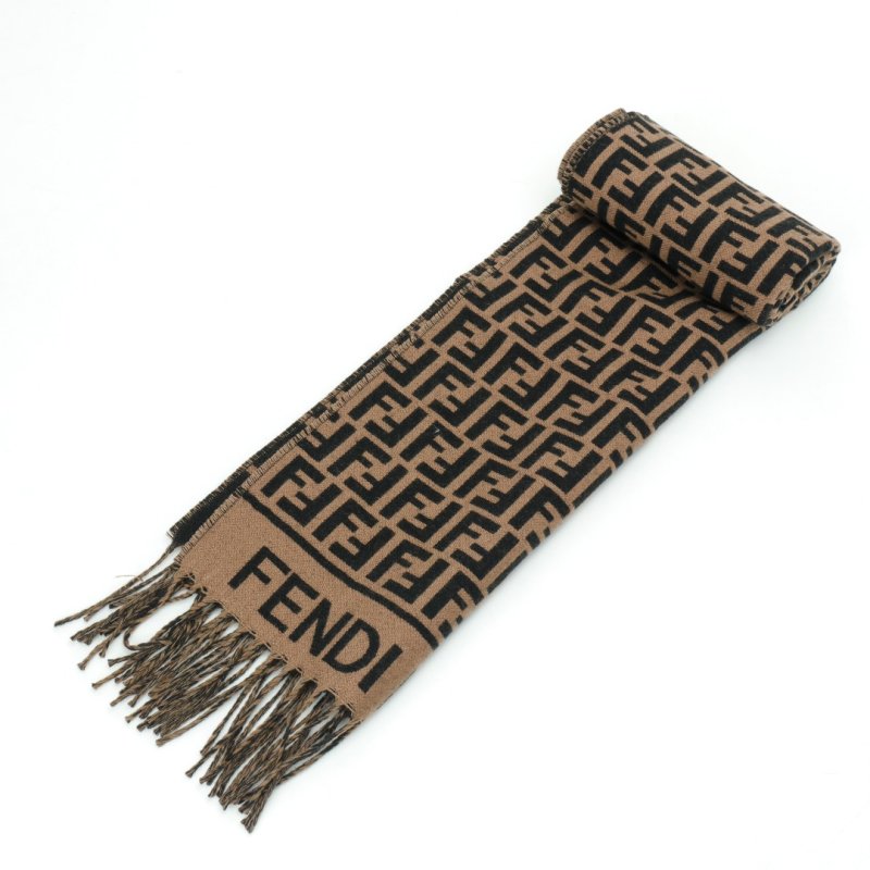 Fendi FF Monogram Wool-Cashmere Scarf Brown view