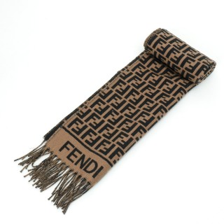 Fendi FF Monogram Wool-Cashmere Scarf Brown view 9
