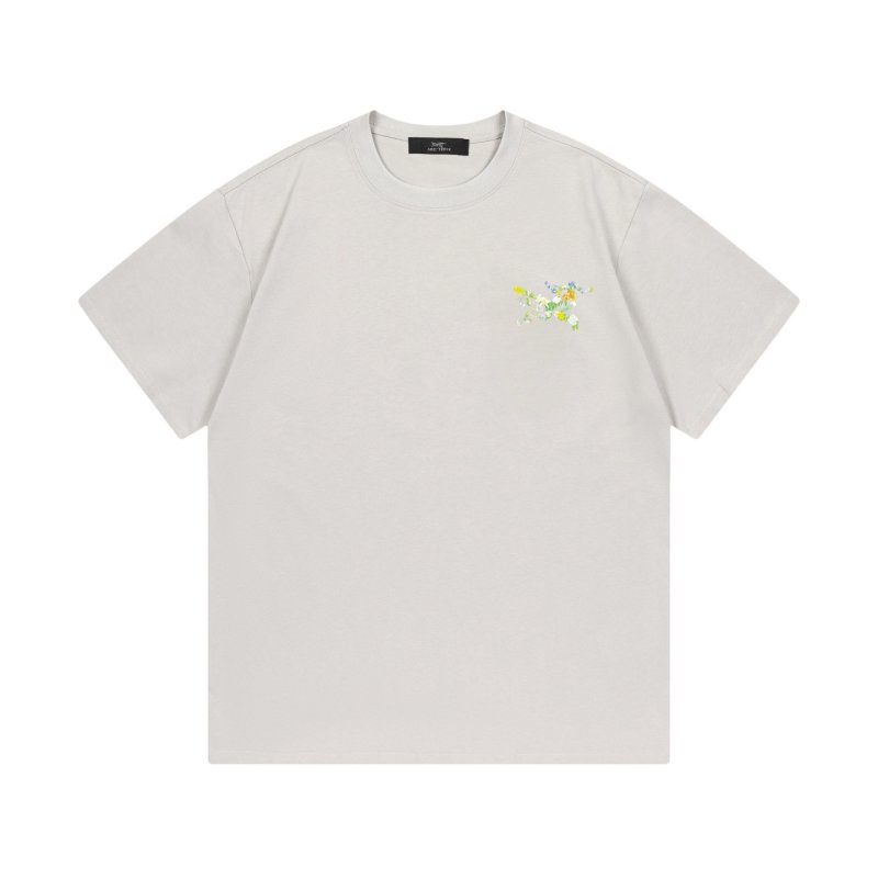 Floral Embroidered Grey Short Sleeve T-Shirt view