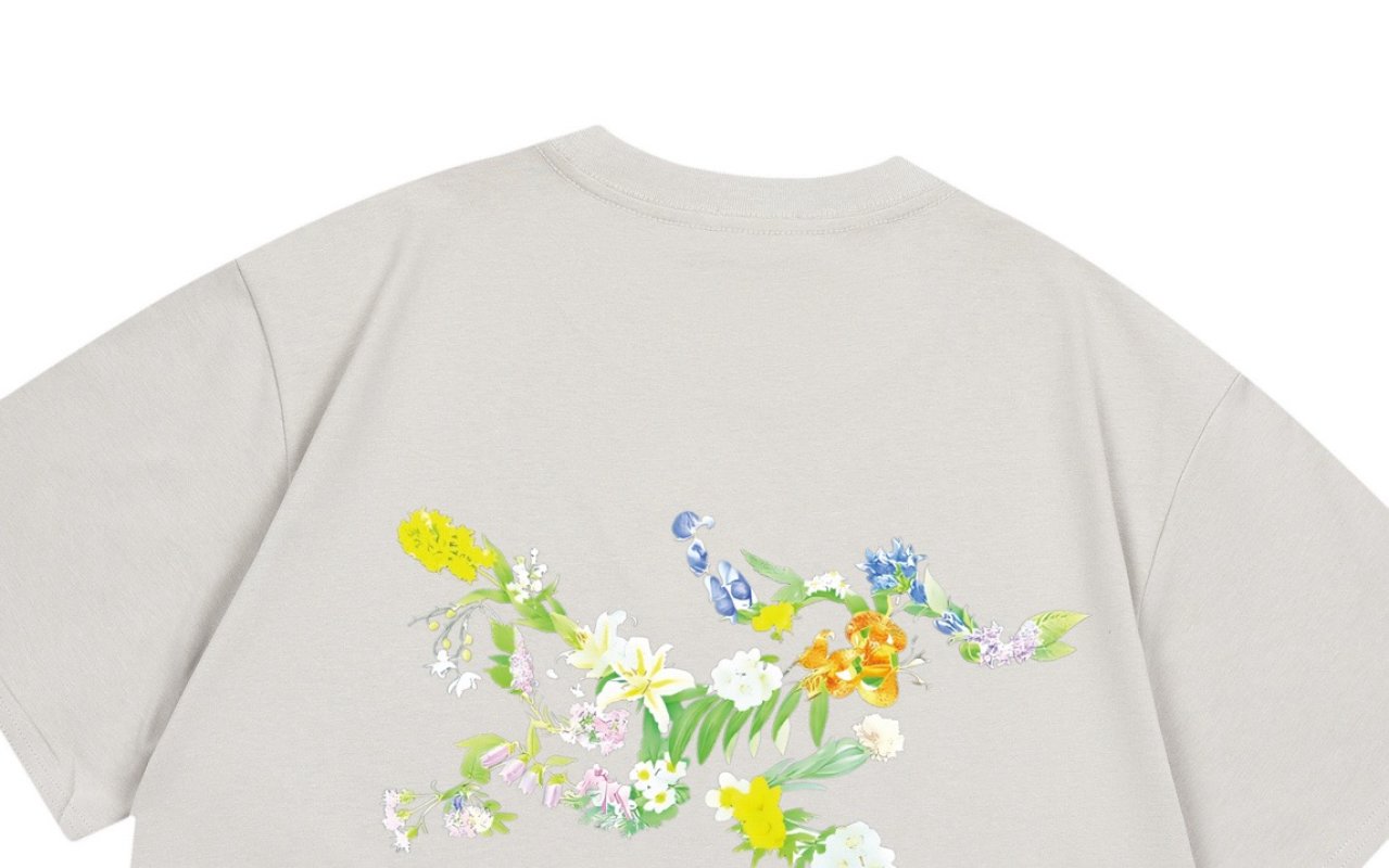 Floral Embroidered Grey Short Sleeve T-Shirt view