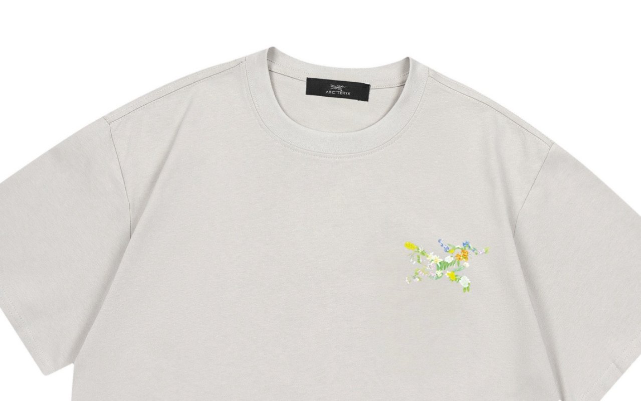 Floral Embroidered Grey Short Sleeve T-Shirt view