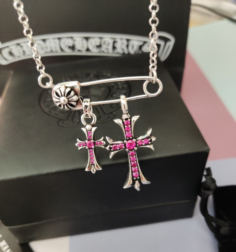 Chrome Hearts Silver Vintage Cross Crystal Pendant Necklace view