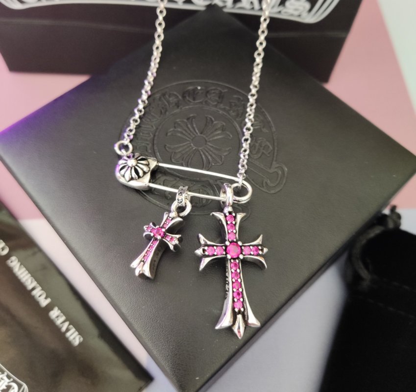 Chrome Hearts Silver Vintage Cross Crystal Pendant Necklace view