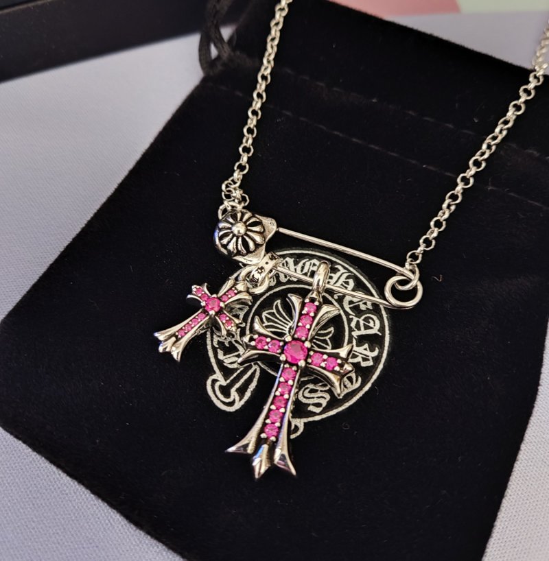 Chrome Hearts Silver Vintage Cross Crystal Pendant Necklace view