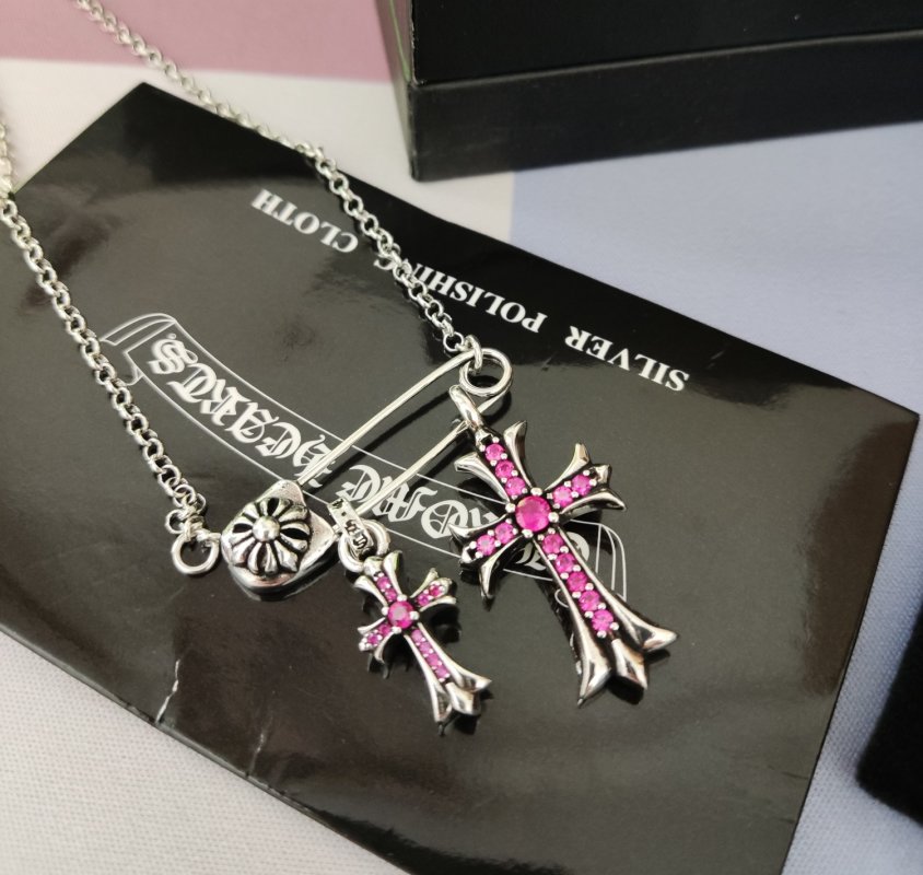 Chrome Hearts Silver Vintage Cross Crystal Pendant Necklace view