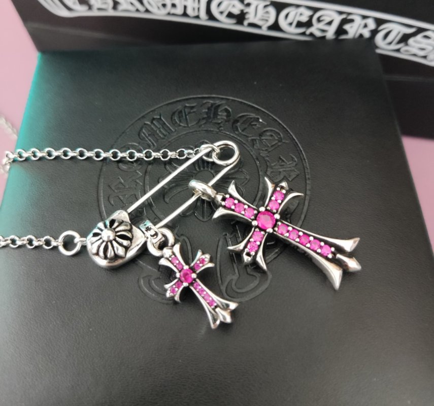 Chrome Hearts Silver Vintage Cross Crystal Pendant Necklace view