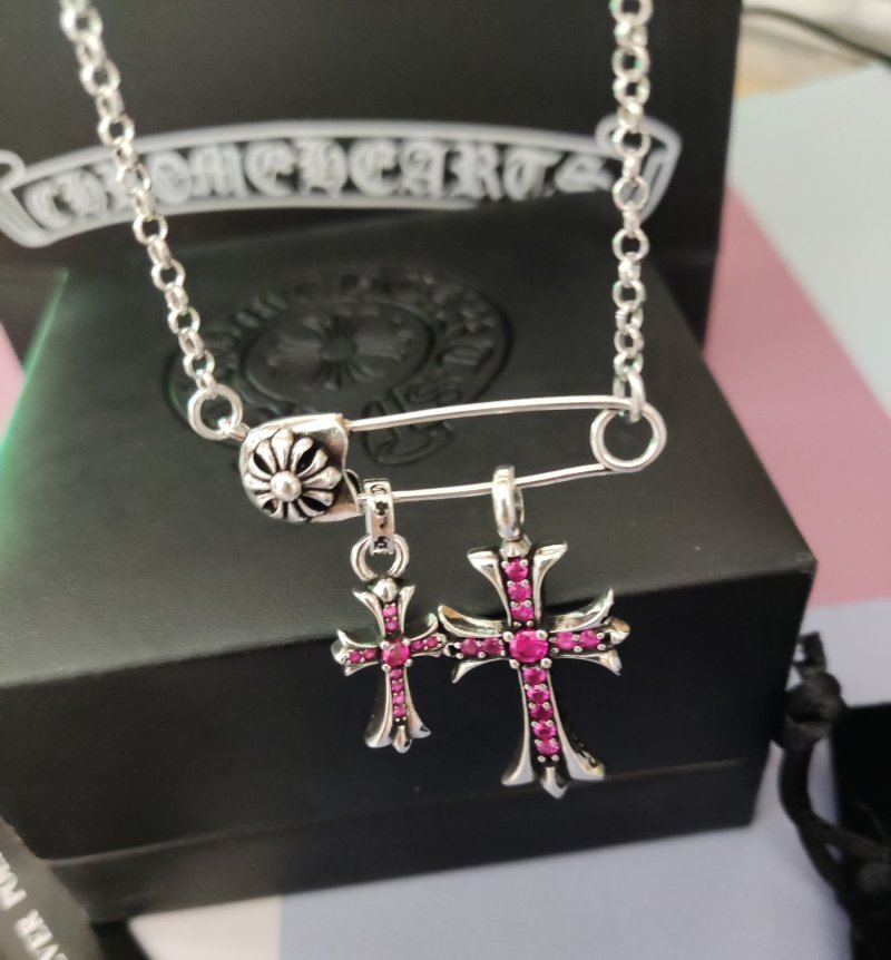 Chrome Hearts Silver Vintage Cross Crystal Pendant Necklace view