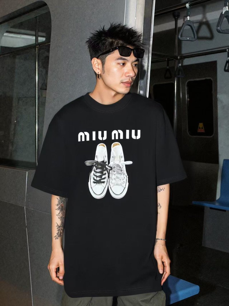 Miu Miu Sneaker Print Black T-Shirt