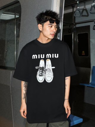 Miu Miu Sneaker Print Black T-Shirt