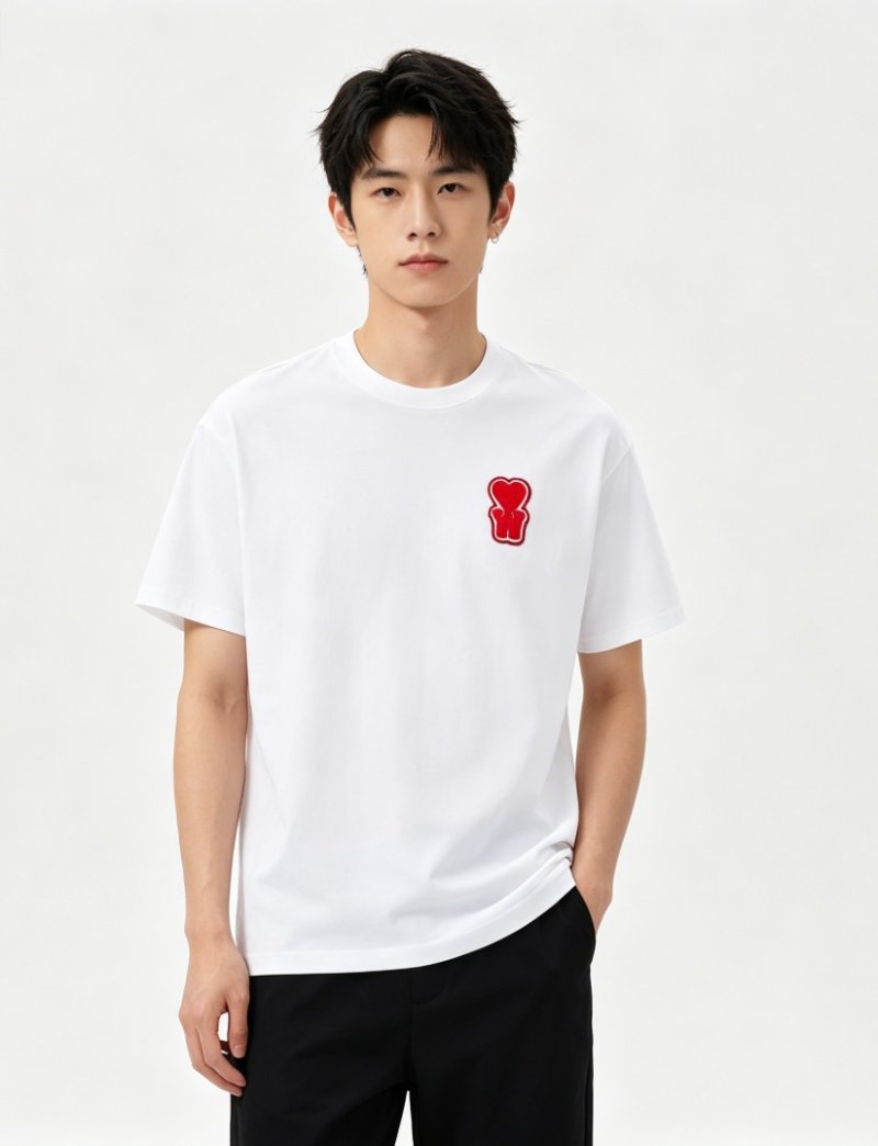 White Short Sleeve T-Shirt with Red Bear Logo view