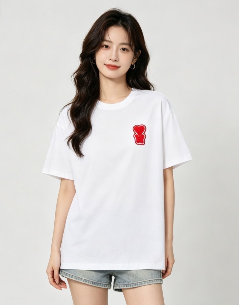 White Short Sleeve T-Shirt with Red Bear Logo view