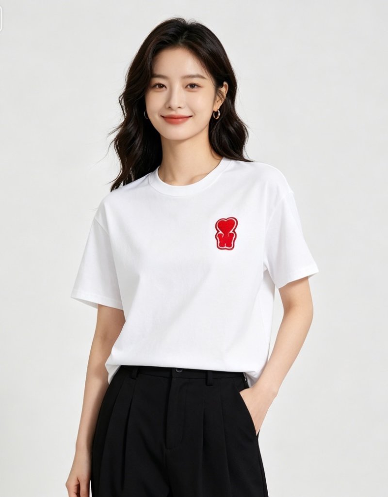 White Short Sleeve T-Shirt with Red Bear Logo view