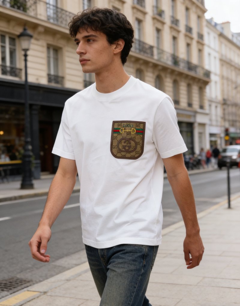 Gucci White Pocket T-Shirt with Monogram Patch view