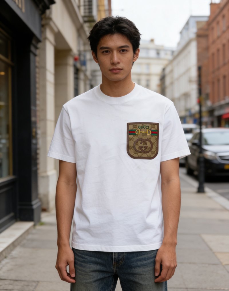 Gucci White Pocket T-Shirt with Monogram Patch view