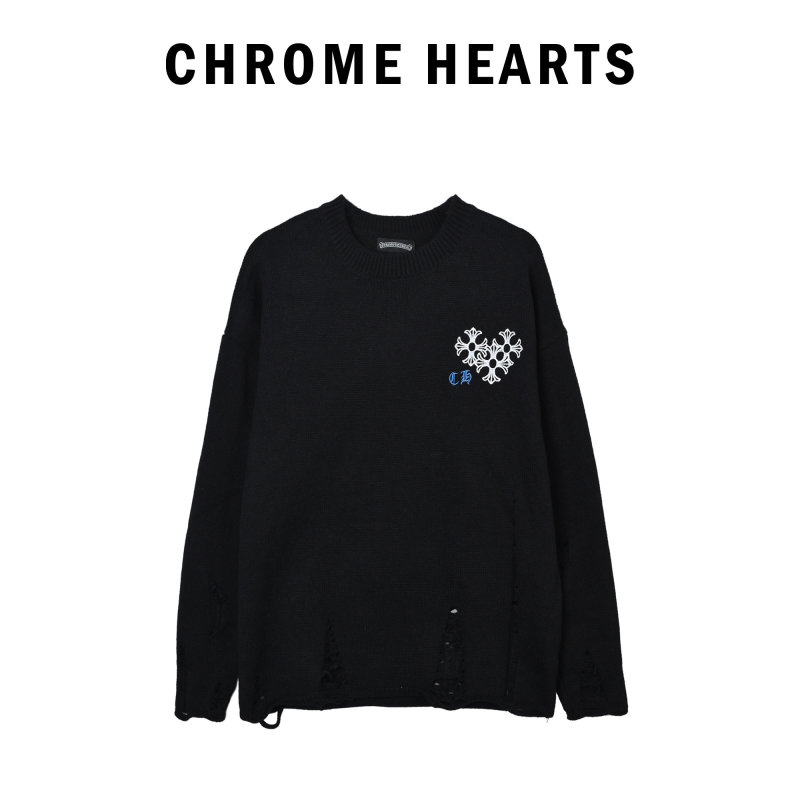 Chrome Hearts Black Knit Cardigan with Blue Cross Motif view