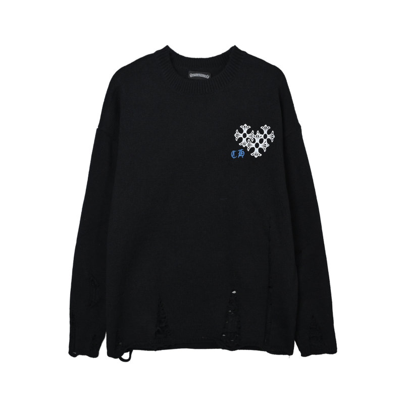 Chrome Hearts Black Knit Cardigan with Blue Cross Motif view