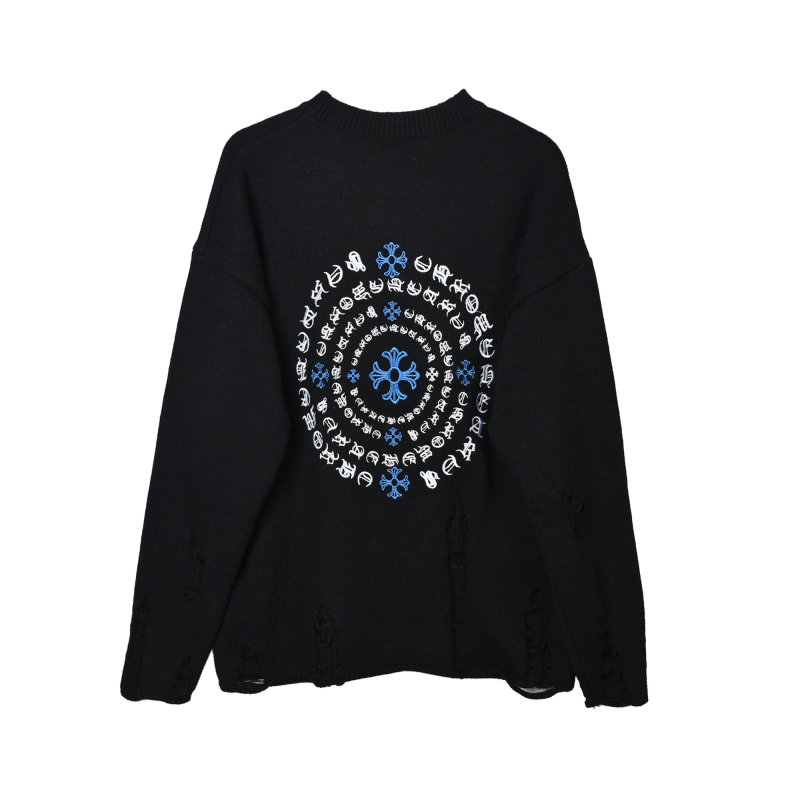 Chrome Hearts Black Knit Cardigan with Blue Cross Motif view