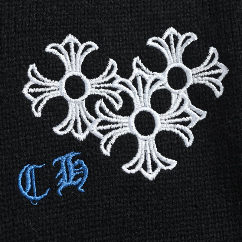 Chrome Hearts Black Knit Cardigan with Blue Cross Motif view