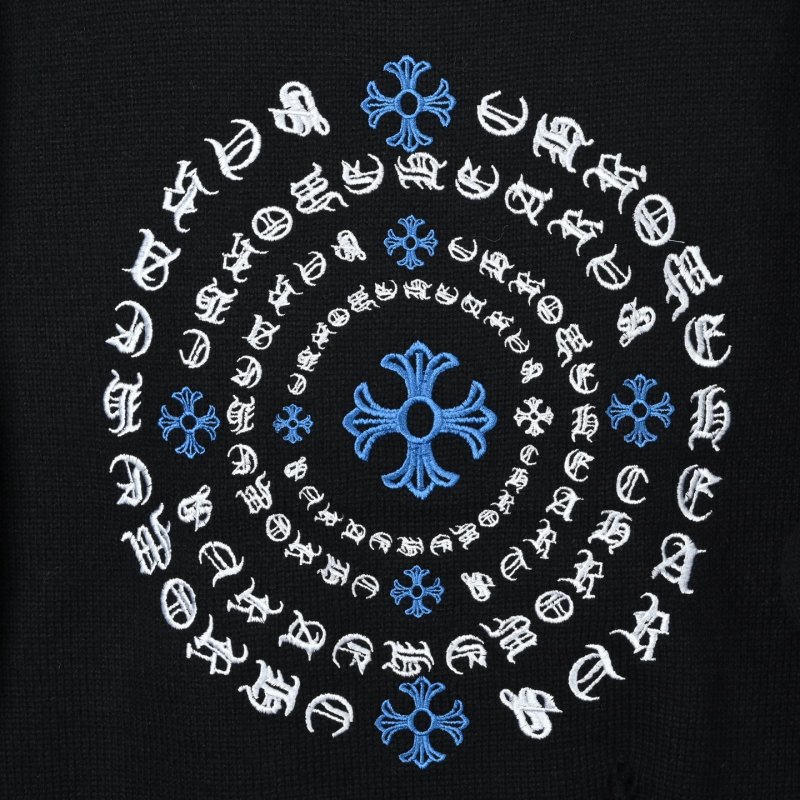 Chrome Hearts Black Knit Cardigan with Blue Cross Motif view
