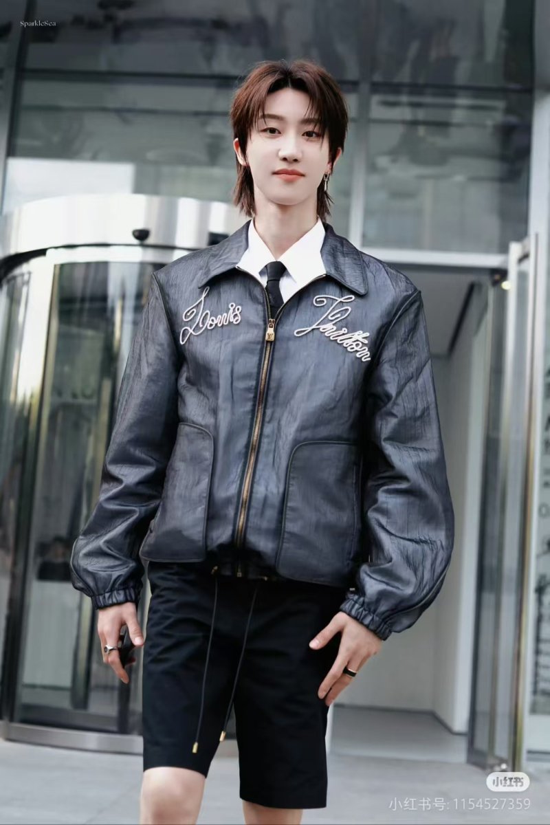 Black Nylon Windbreaker Jacket with Embroidered Logo view