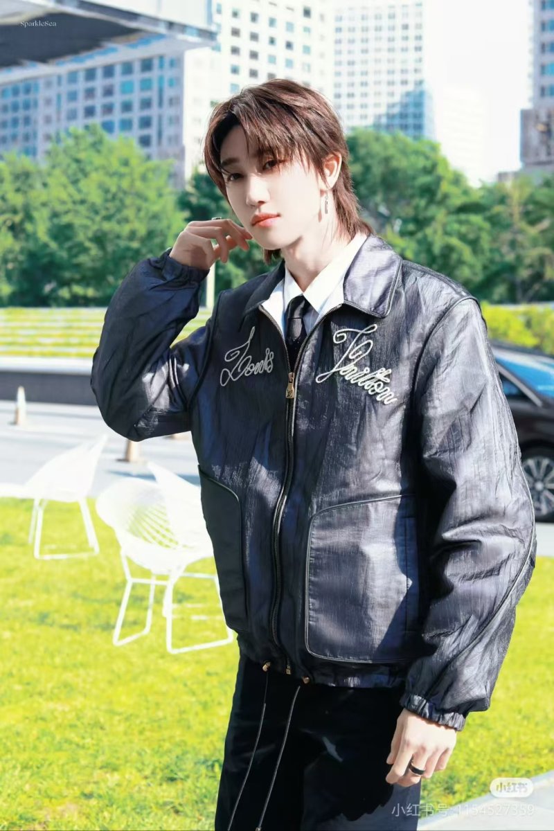 Black Nylon Windbreaker Jacket with Embroidered Logo view