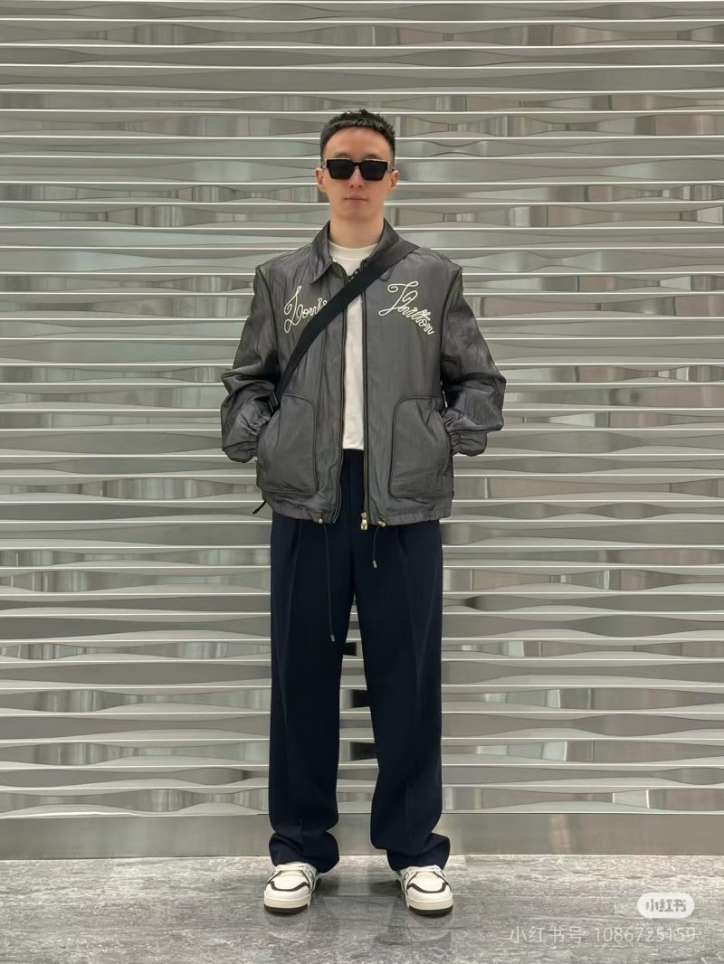 Black Nylon Windbreaker Jacket with Embroidered Logo view
