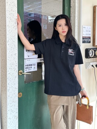 Burberry Black Polo Shirt with Logo Embroidery