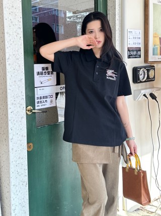 Burberry Black Polo Shirt with Logo Embroidery view 2