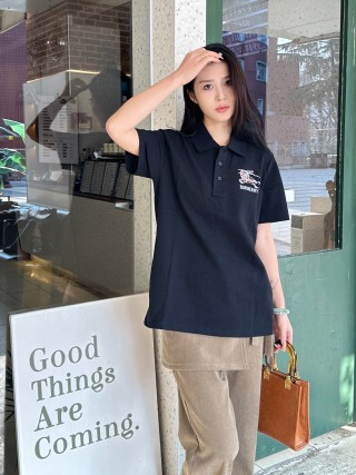 Burberry Black Polo Shirt with Logo Embroidery view 5