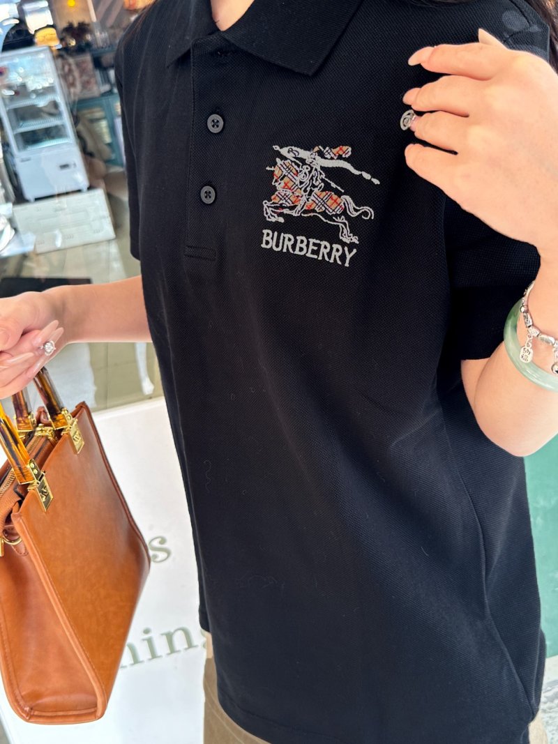 Burberry Black Polo Shirt with Logo Embroidery