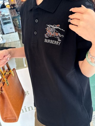 Burberry Black Polo Shirt with Logo Embroidery view 9