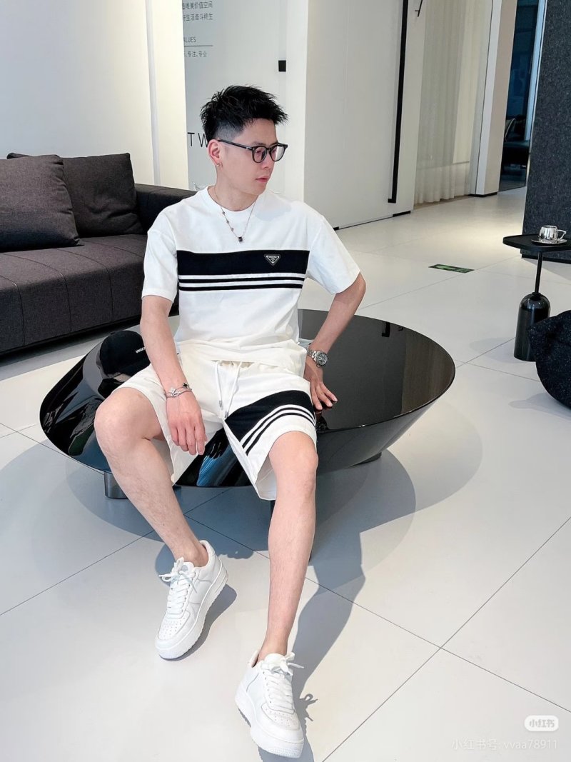 Prada White Shorts with Black Stripe Detail view
