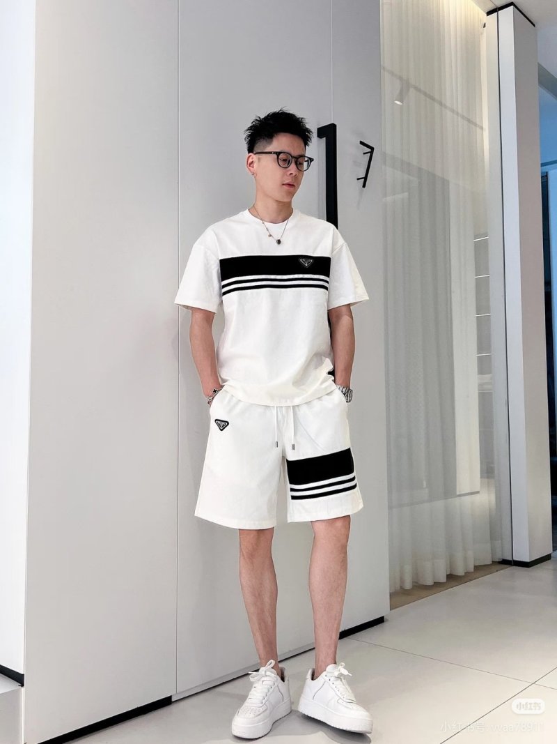 Prada White Shorts with Black Stripe Detail view