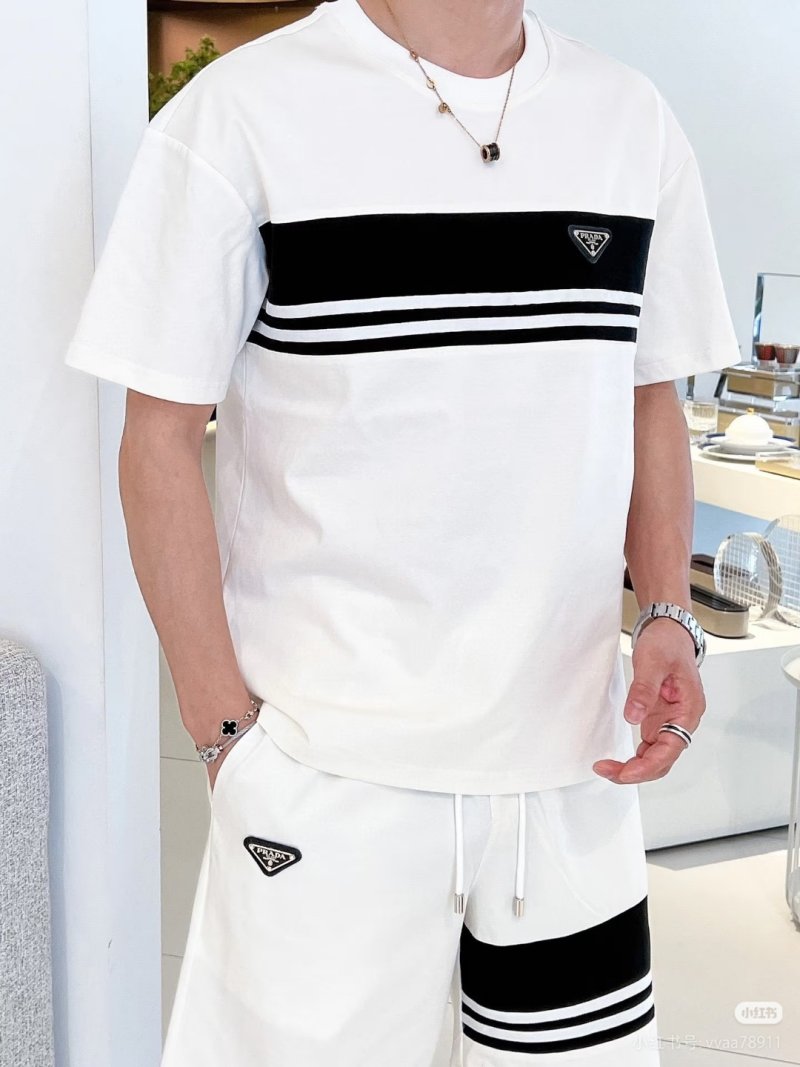 Prada White Shorts with Black Stripe Detail view