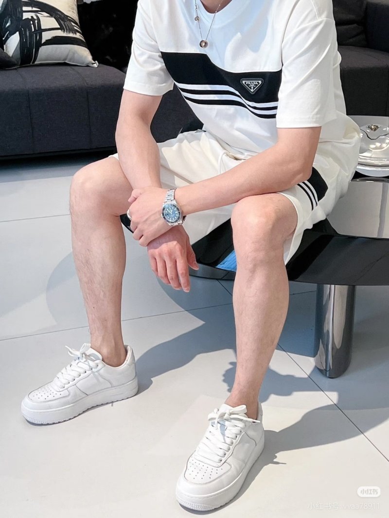 Prada White Shorts with Black Stripe Detail view
