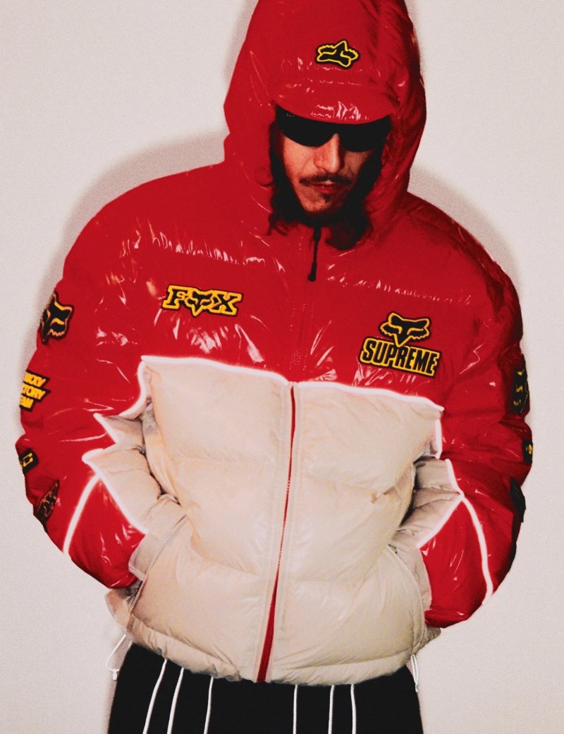 Supreme Fox Racing Red & Cream Puffer Down Jacket