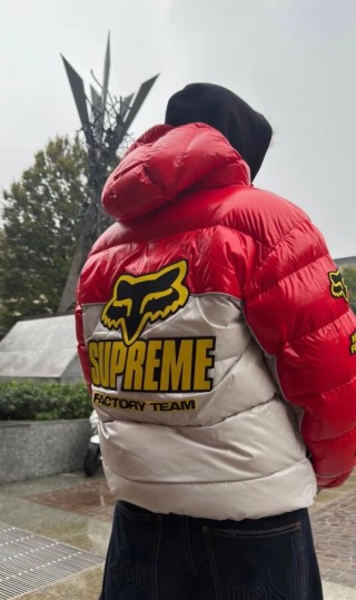 Supreme Fox Racing Red & Cream Puffer Down Jacket view 2