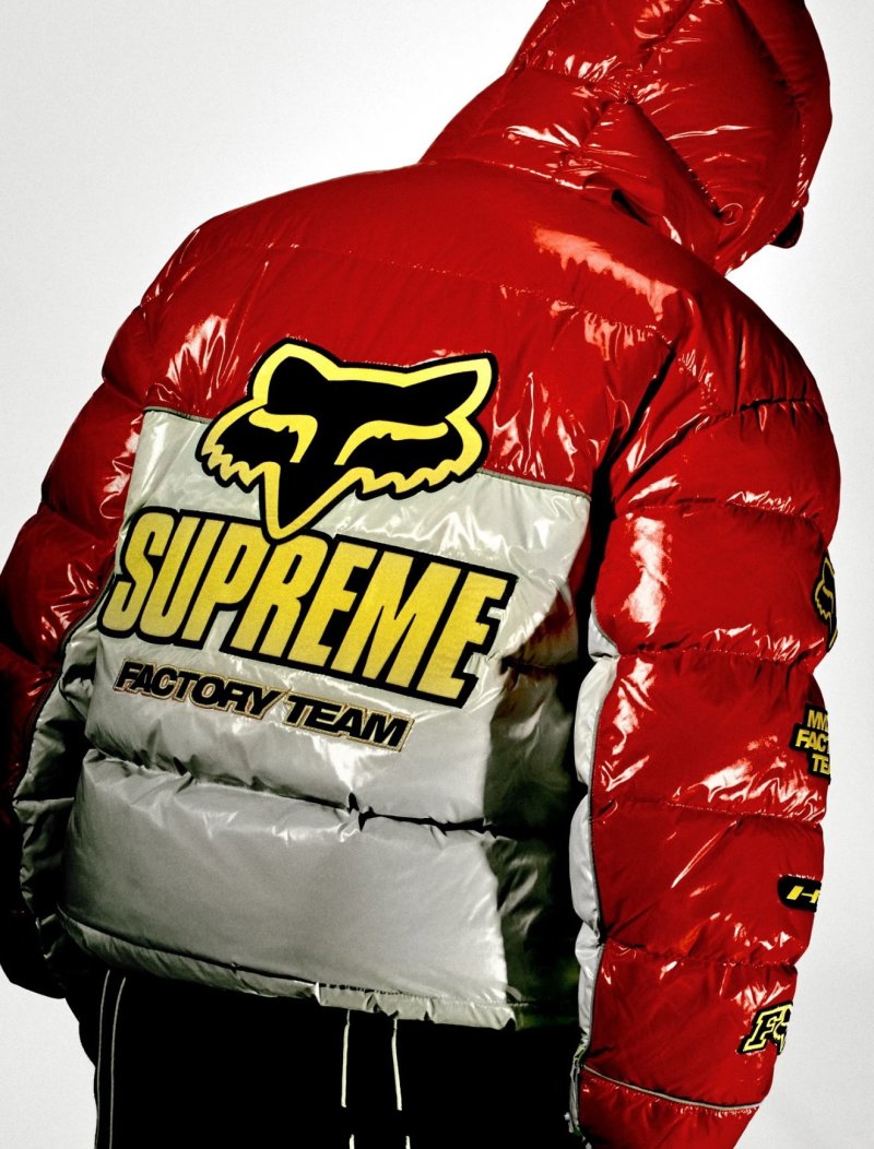 Supreme Fox Racing Red & Cream Puffer Down Jacket view