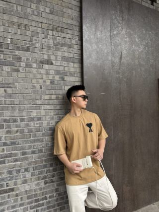 Ami Heart Logo T-Shirt Tan view 2