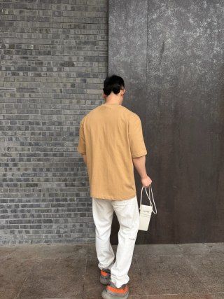 Ami Heart Logo T-Shirt Tan view 3