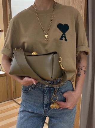 Ami Heart Logo T-Shirt Tan view 5