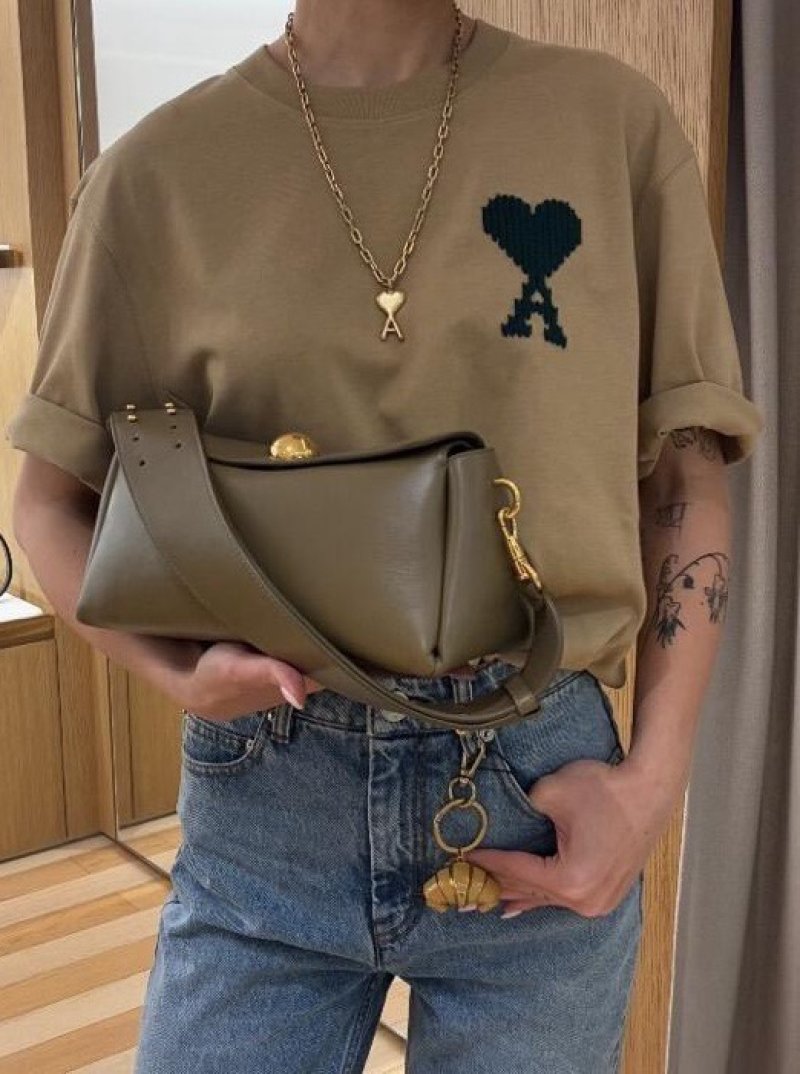 Ami Heart Logo T-Shirt Tan view