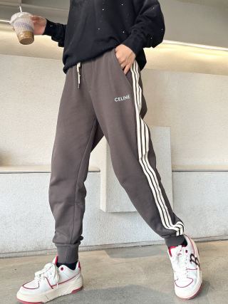 Celine Grey Stripe Joggers with White Side Trim