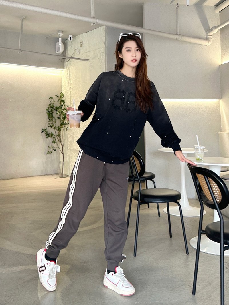 Celine Grey Stripe Joggers with White Side Trim view