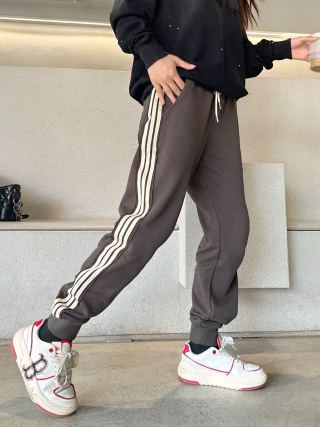 Celine Grey Stripe Joggers with White Side Trim view 3