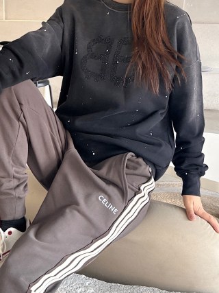 Celine Grey Stripe Joggers with White Side Trim view 4