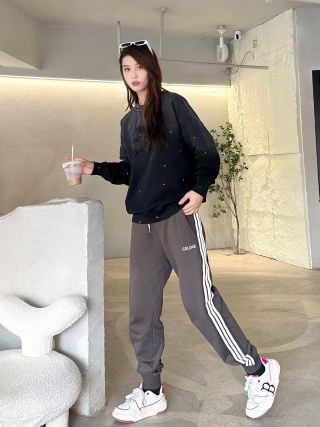 Celine Grey Stripe Joggers with White Side Trim view 5