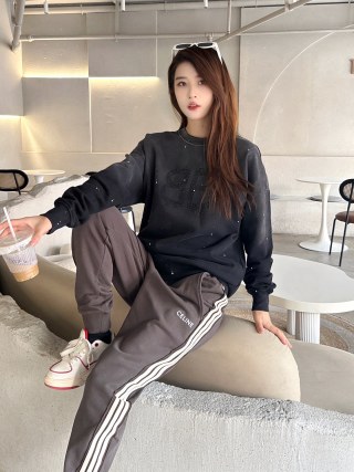 Celine Grey Stripe Joggers with White Side Trim view 6