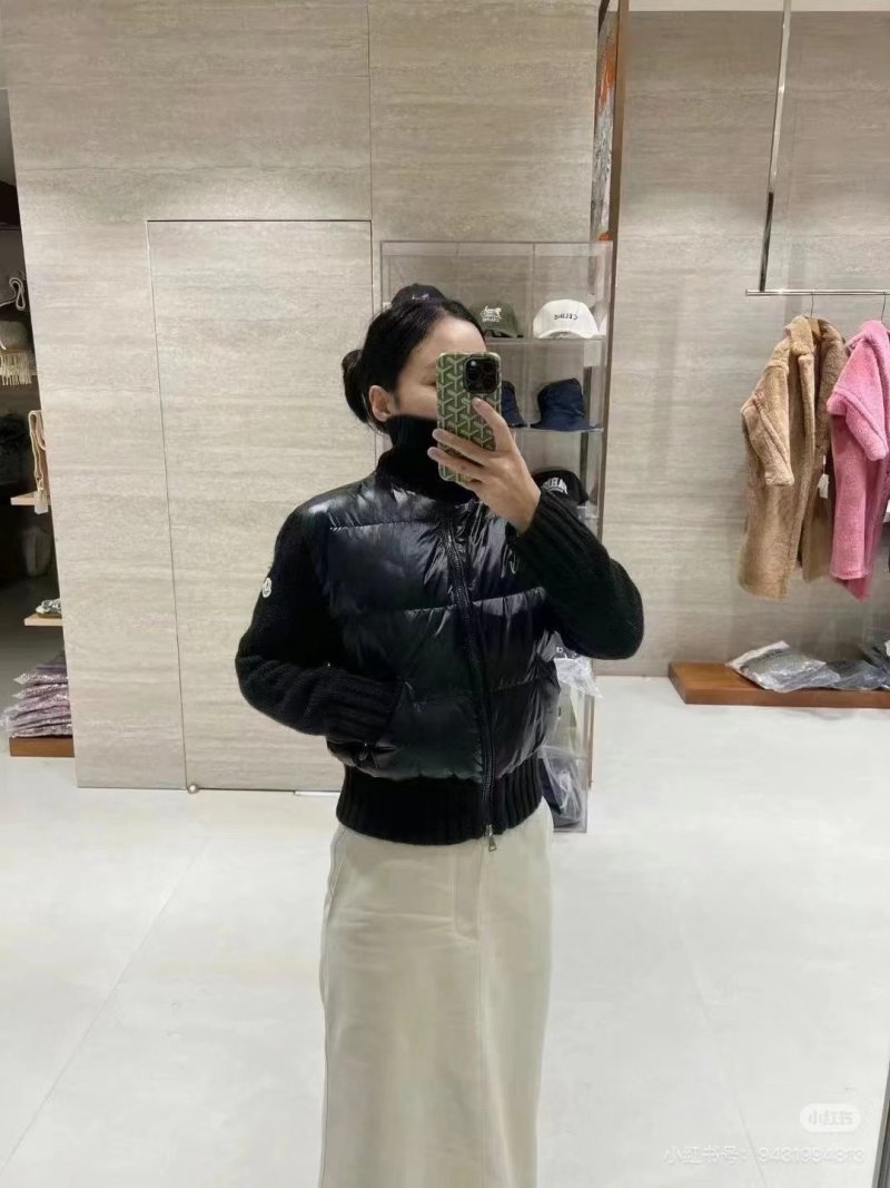 Black Puffer Down Jacket with Knit Sleeves view
