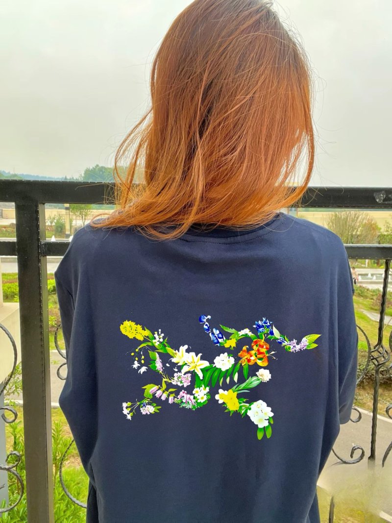 Navy Floral Embroidered Short Sleeve T-Shirt